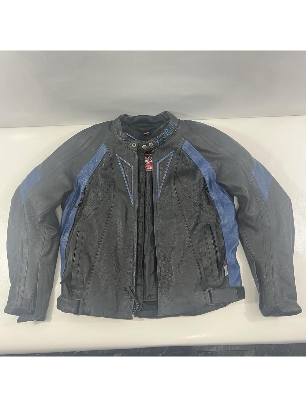 VGC FIRST RACING Leather Sporty Motorcycle Jacket Blue & Black Mens L
